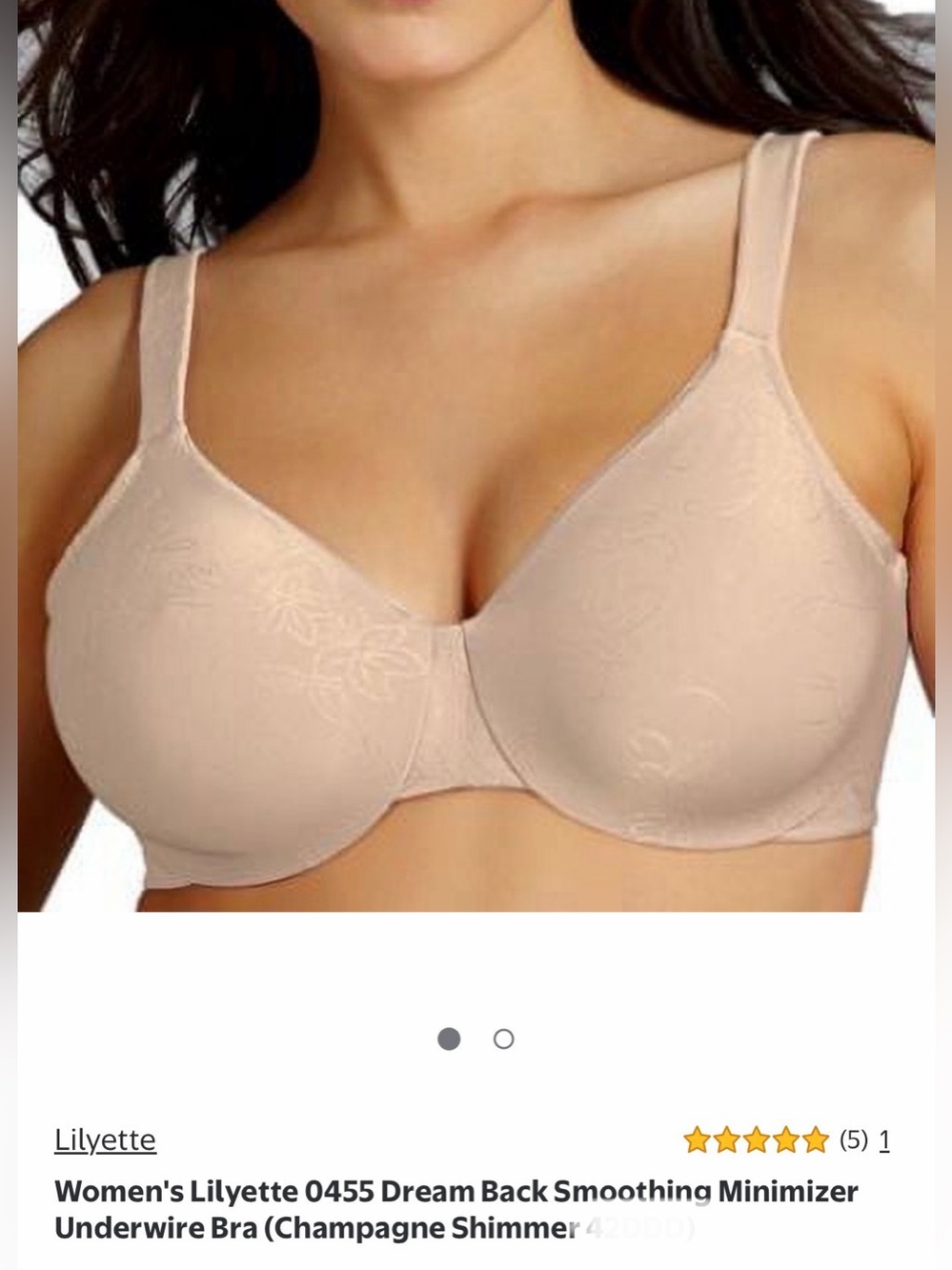 TWO Lilyette Champagne Shimmer dream back smoothing Minimizer Bras 42DD